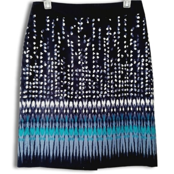 ANN TAYLOR Classic Pencil Skirt Watercolor Dots Preppy Navy Blue & White Sz 4 - Picture 1 of 12